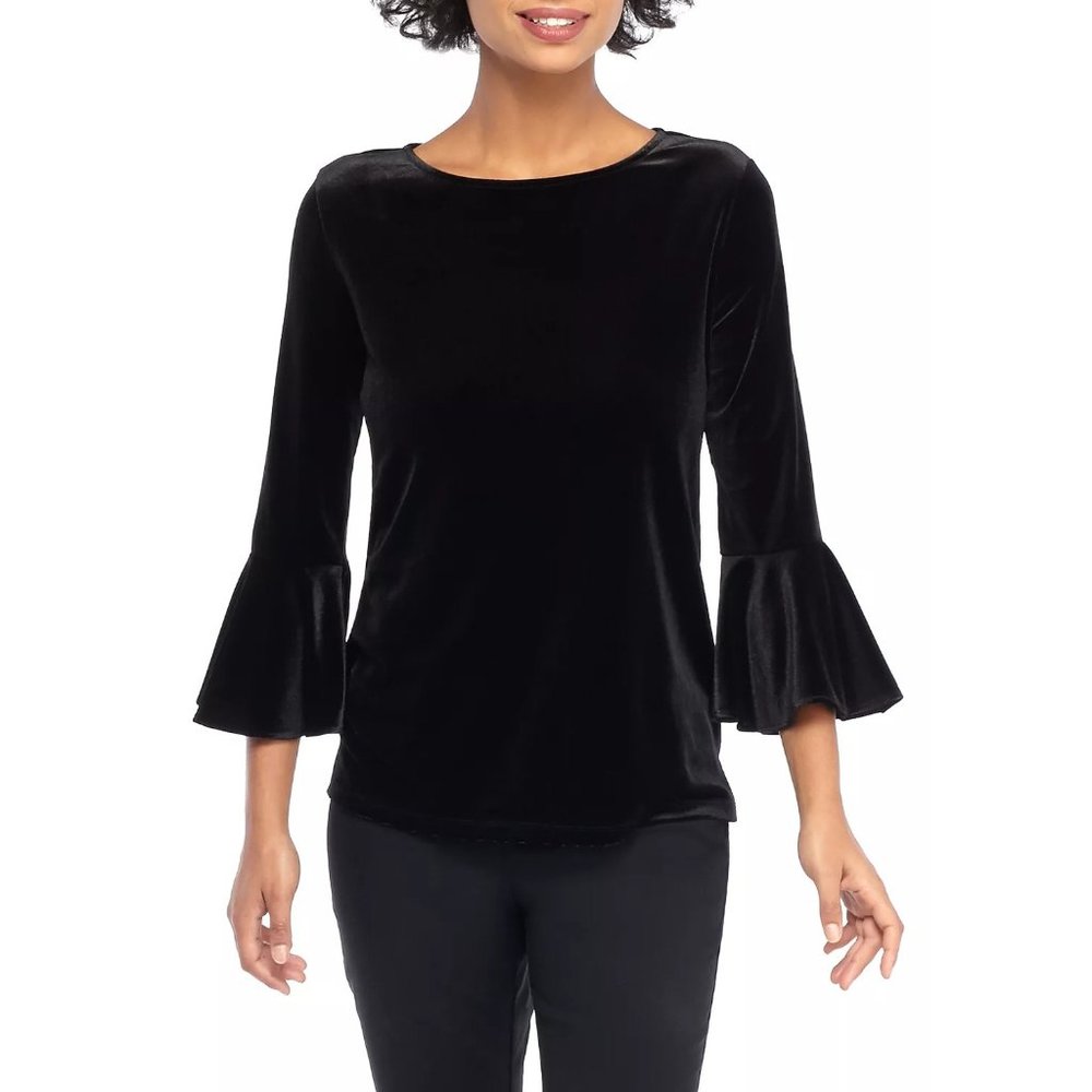 NWT Womens Size Small The Limited Black Velvet Bell Sleeve Tie Back Blouse Top